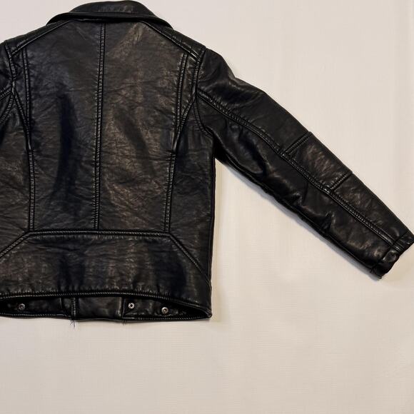 Diesel Jacket Youth 8 Black Moto Biker Leather Look Asymmetrical Zip Pockets - Picture 7 of 13